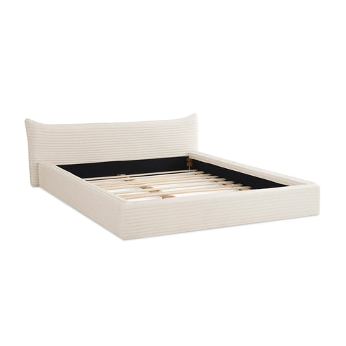 Cream Queen Platform Bed with Curved Upholstered Headboard