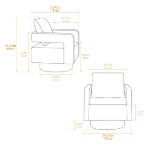 29-Inch Square Swivel Accent Chair - Modern Rotating Armchair