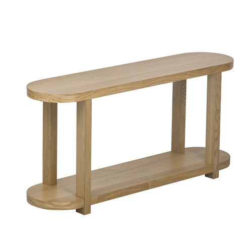 63-Inch Natural Ash Veneer Console Table with Lower Shelf