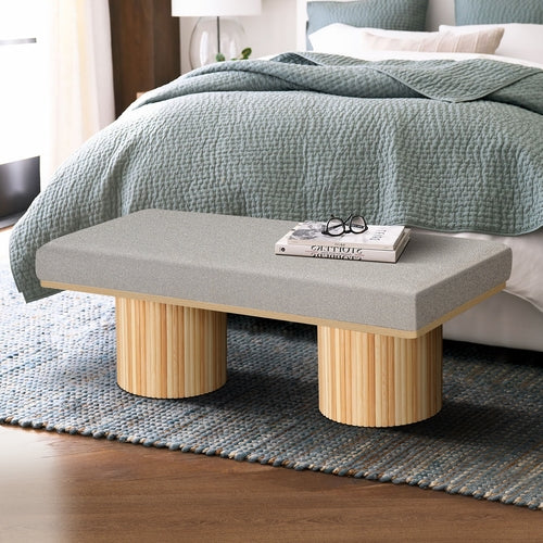 Upholstered Bench with Chunky Legs Light Grey Boucle Fabric