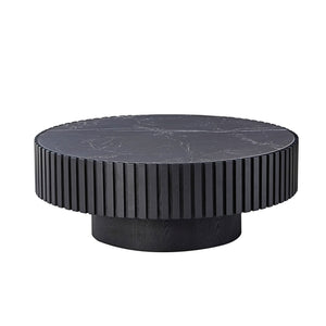 35-Inch Nesting Round Sintered Stone Coffee Table - Modern Drum Design