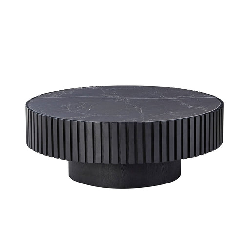35-Inch Nesting Round Sintered Stone Coffee Table - Modern Drum Design