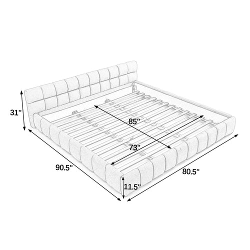 California King size Upholstered Bed Frame - Thick Chenille Fabric, Modern Platform Bed