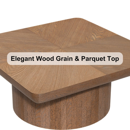 34.6-Inch Square Wood Veneer Coffee Table – Brown Finish