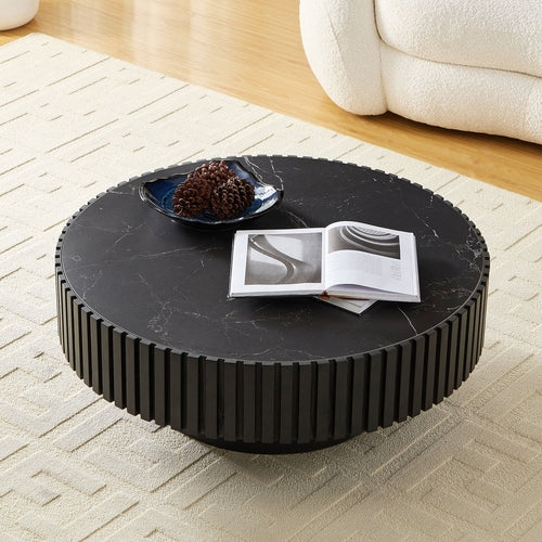 35-Inch Nesting Round Sintered Stone Coffee Table - Modern Drum Design