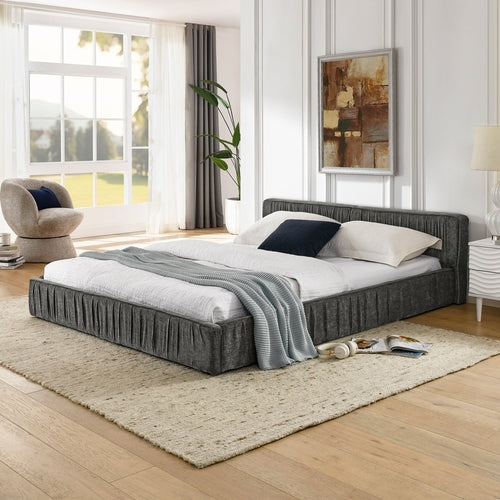 Grey Chenille Upholstered Queen Platform Bed