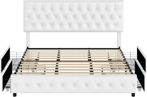 Queen Upholstered Bed Frame With Under Bed Drawers