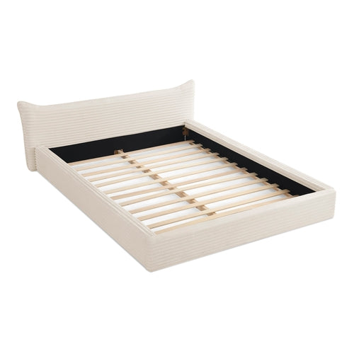 Modern Queen Size Upholstered Platform Bed Frame with Curved Headboard