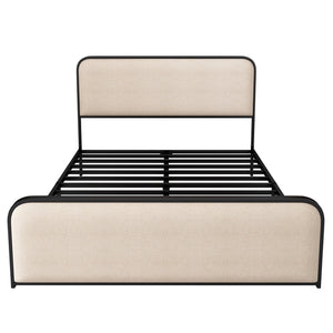 Modern Metal Bed Frame with Curved Upholstered Headboard and