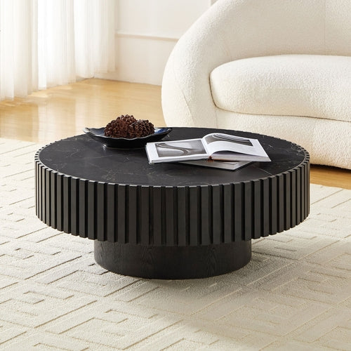 35-Inch Nesting Round Sintered Stone Coffee Table - Modern Drum Design