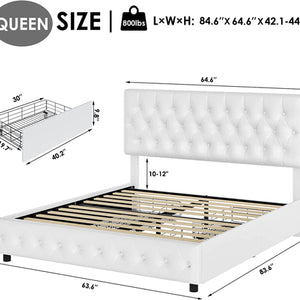 Queen Upholstered Bed Frame With Under Bed Drawers