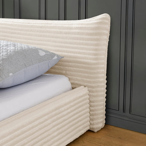Cream Queen Platform Bed with Curved Upholstered Headboard