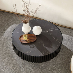 35-Inch Nesting Round Sintered Stone Coffee Table - Modern Drum Design